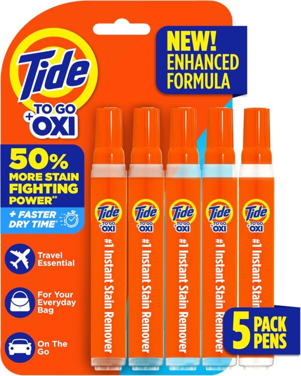 Tide Stain Remover for Clothes, Tide To Go Pen, Instant Stain & Spot Remover for Clothes, Travel & Pocket Size, 5 Count (Pack of 1)